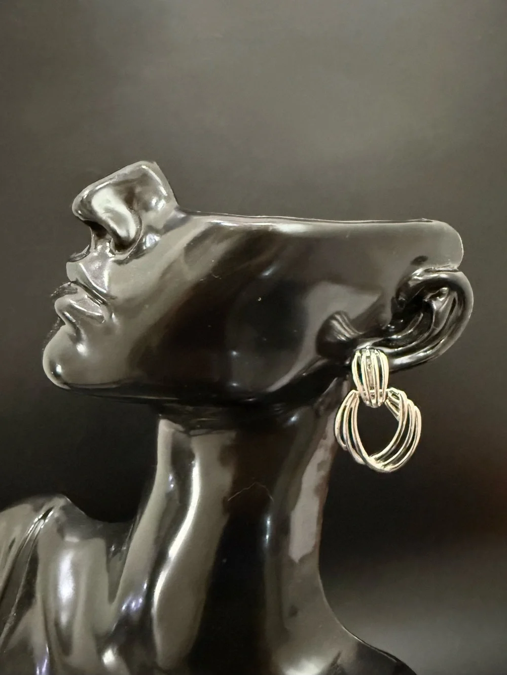 Vintage MONET Silver-tone Openwork Triple Hoop Loop Door Knocker Clip Earrings